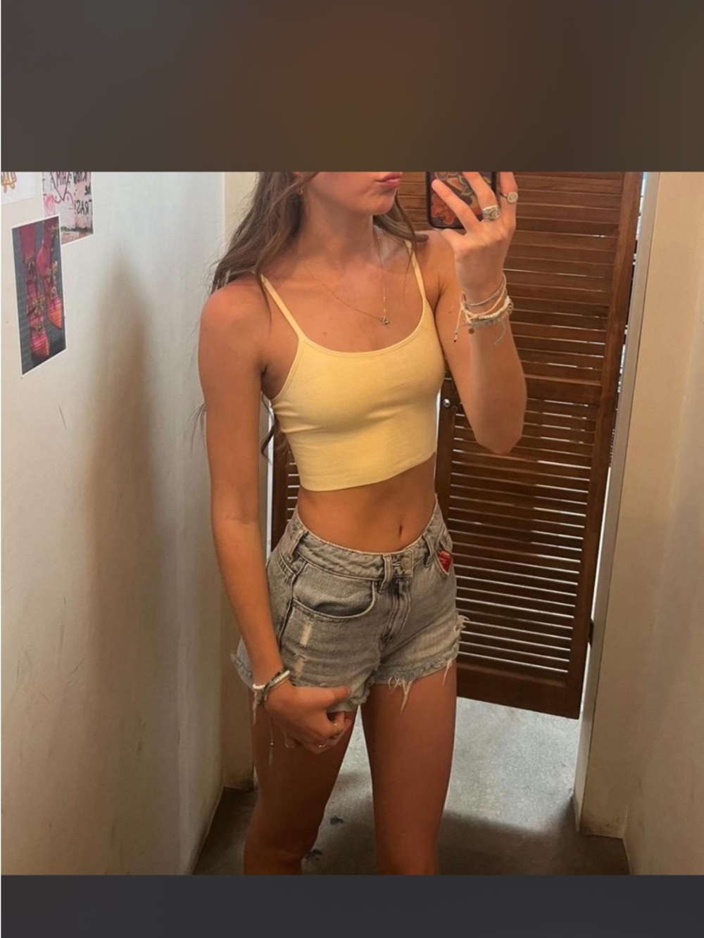 Women's Yellow Cropped Tank Top with Thin Straps